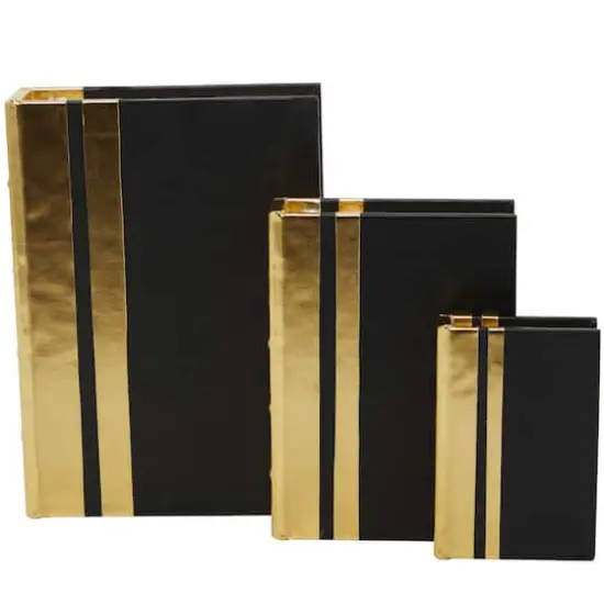CosmoLiving by Cosmopolitan Gold Faux Leather Faux Book Box with Metallic Finish Set {4}