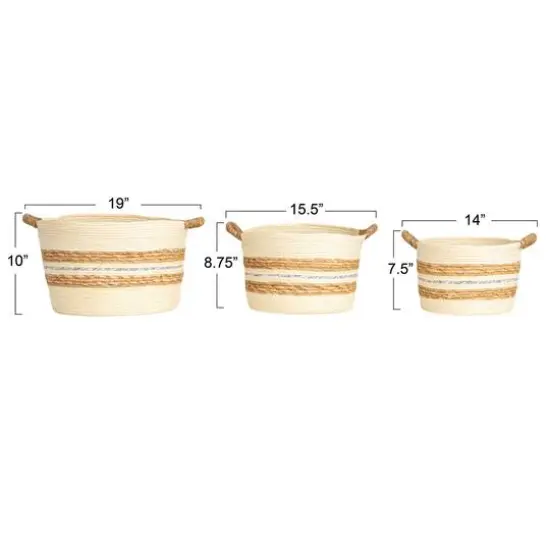 Household Essentials Natural Handwoven Corded Paper & Cattail Striped Basket Set with Handles {7}