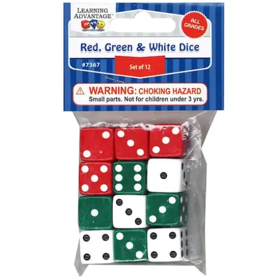 Learning Advantage&trade; Red, Green & White Dot Dice, 6 Packs of 12 {3}