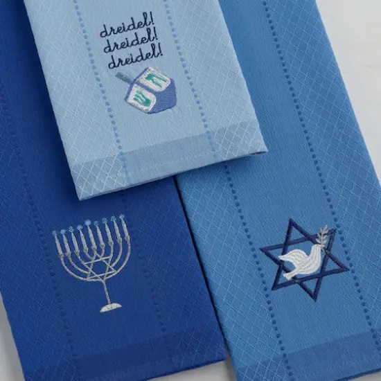 DII&reg; Assorted Blue Hanukkah Embroidered Dishtowels Set {9}