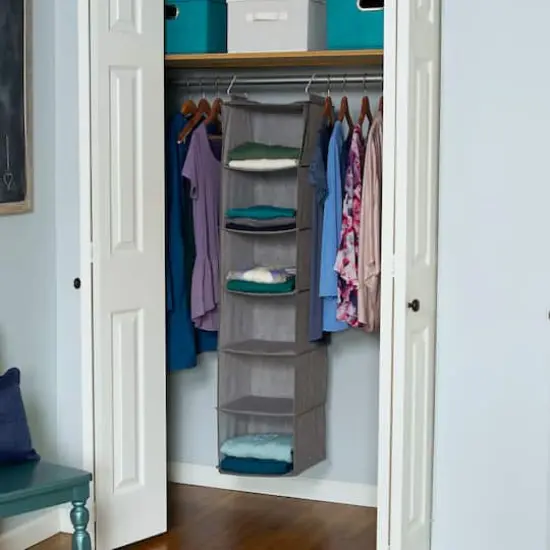 Household Essentials Gray Linen 6-Shelf Hanging Closet Organizer {3}