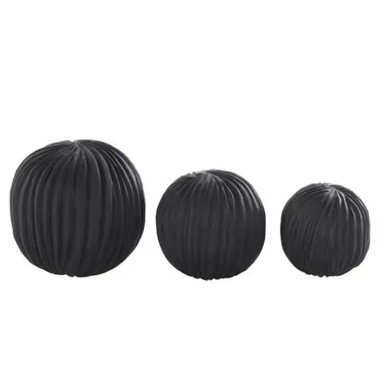 Black Teak Wood Carved Orbs Set {7}