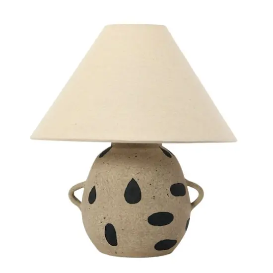 Hello Honey&reg; 15" Hand-Painted Terra-cotta Table Lamp with Dots and Fabric Shade {1}