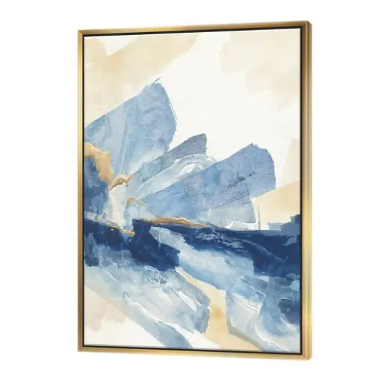 Designart - Metallic Gold Indigo I - Modern Glam Canvas in Gold Frame {1}
