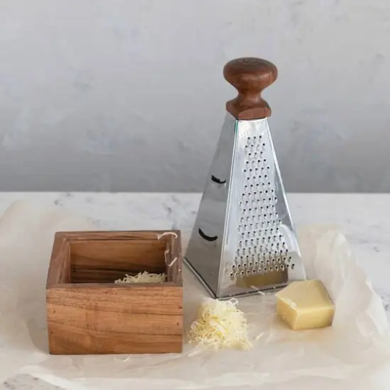 Hello Honey&reg; 7" Handheld Stainless Steel Grater with Acacia Wood Handle & Square Base {5}