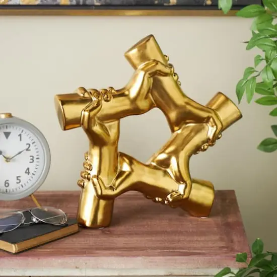 13" Gold Hands Gripping Ceramic Sculpture {3}