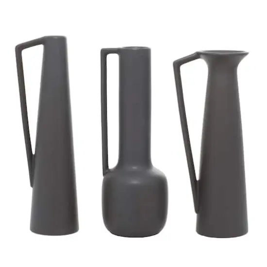 CosmoLiving by Cosmopolitan Set of 3 Dark Grey Ceramic Modern Vase, 17", 16", 16" {5}