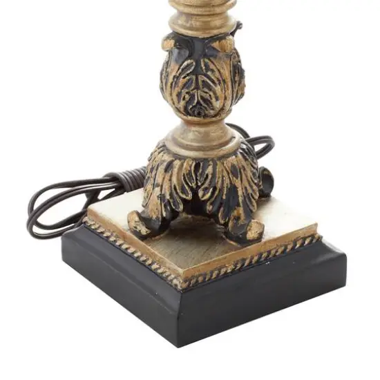 Set of 2 Tuscan Hexagonal Gold Metal and Polystone Floral Buffet Lamp, 32.50" x 11" x 11" {8}