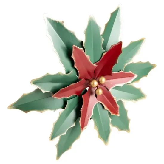 14" Small Green and Red Metal Poinsettia Christmas Wall Hanging {10}