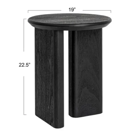 Hello Honey&reg; Black Asymmetrical Fir Wood Round End Table {7}