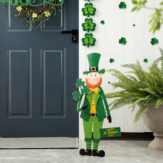 Glitzhome&reg; 36" St. Patrick's Metal Leprechaun yard stake or Standing Decor or Wall Decor {4}