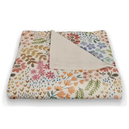 Wild Flower Floral Coral Fleece Blanket White {3}