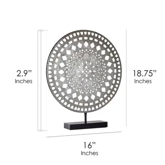 19" Silver Rustic Metal Medallion Sculpture {7}