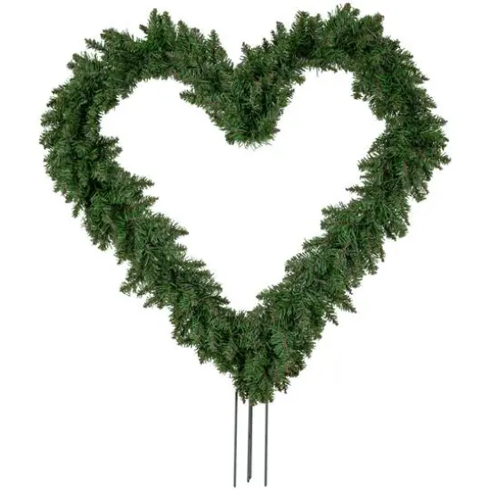 25" Artificial Pine Heart Shaped Wreath with Ground Stakes {1}