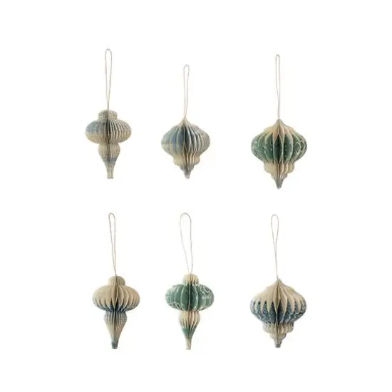 Hello Honey&reg; 6 Pack 5" Blue & Ivory Honeycomb Finial Recycled Paper Ornaments {1}