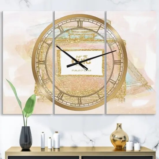 Designart Nr 5 Chic Paris Parfum Fashion 3 Panel Large Wall Clock {3}