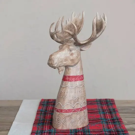 Hello Honey&reg; 17.75" Whitewashed Woodgrain Carved Moose Tabletop Accent {3}