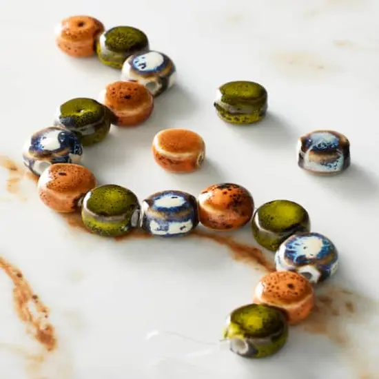 Khaki, Orange & Blue Ceramic Coin Beads, 10.5mm by Bead Landing&trade; {3}