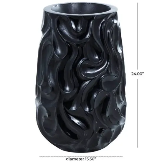 Large Black Wavy Textured Floor Vase {6}