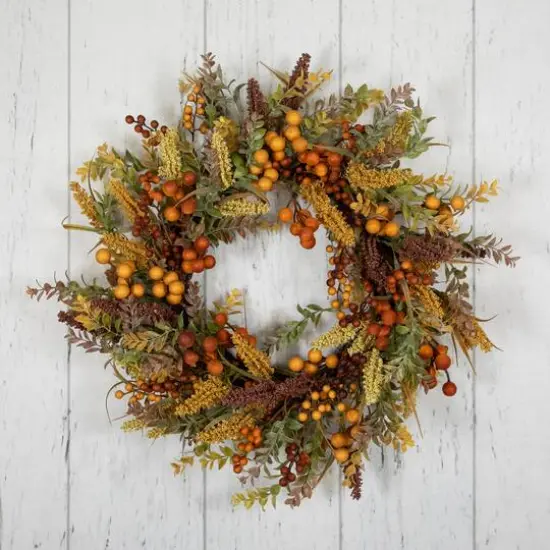 24" Real Touch&trade;️ Mixed Foliage & Berries Fall Harvest Wreath {5}