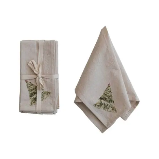 Hello Honey&reg; 18" Natural Cotton Printed Napkins with Christmas Tree, 4ct. {4}
