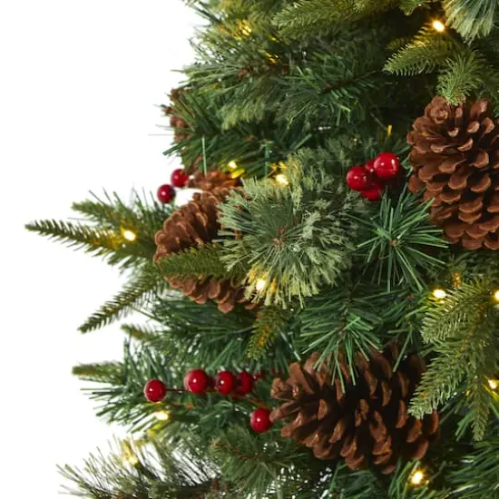 4ft. Pre-Lit Pine Artificial Potted Christmas Tree with Pinecone & Berries, Clear LED Lights {4}