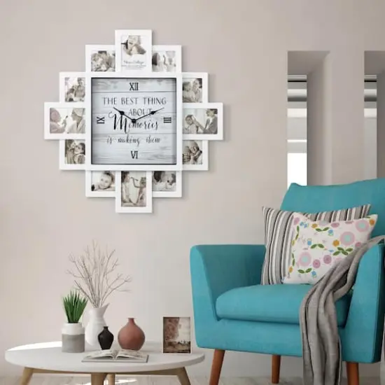White Farmhouse Shabby-Chic "Memories" Picture Frame Wall Collage Clock {3}