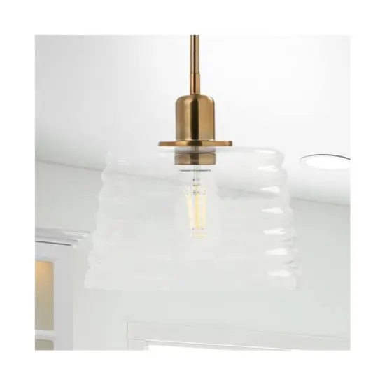 Hello Honey® Robert Stevenson Lighting Rhodes Metal & Clear Ribbed Glass Ceiling Light Brushed Brass {8}