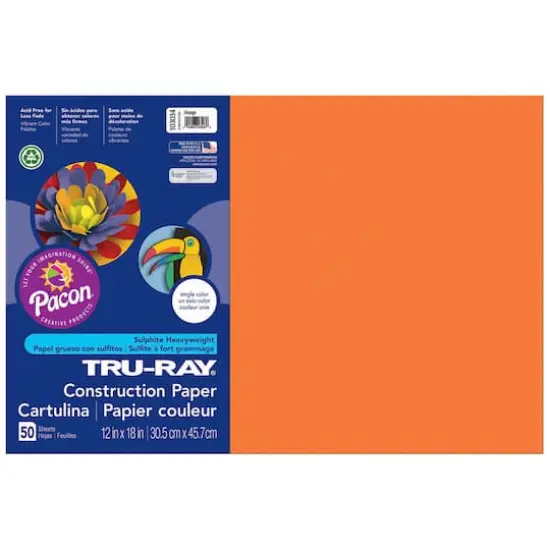 Tru-Ray&reg; 12" x 18" Orange Construction Paper, 5 Packs of 50 Sheets {3}