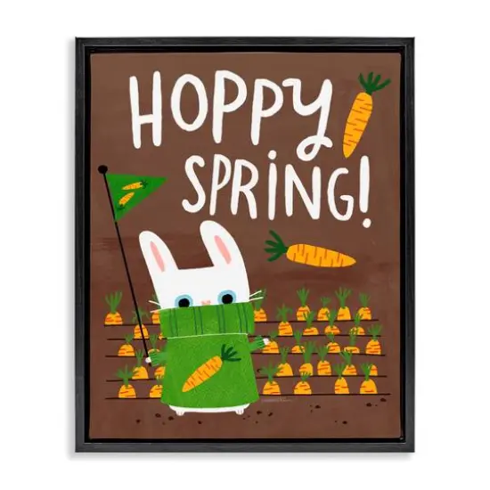Stupell Industries Happy Spring Bunny & Carrots Floater Framed Art Black {1}