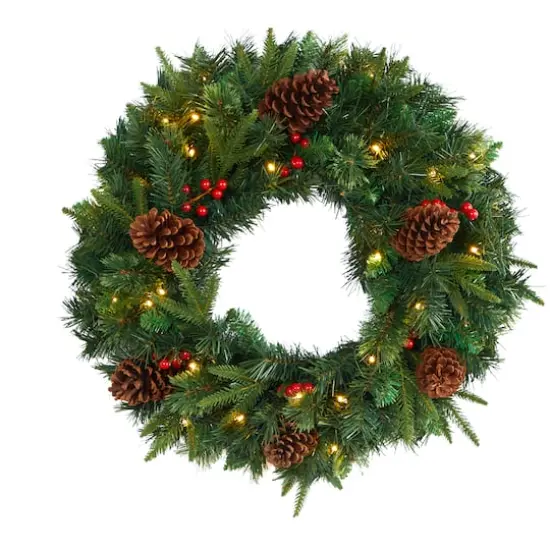 24" Clear LED Mixed Pine & Berries Christmas Wreath {1}
