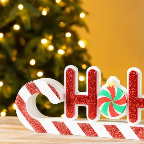 Glitzhome&reg; 19" Christmas Wooden Epoxy HOHOHO Candy Cane Table Decor {5}