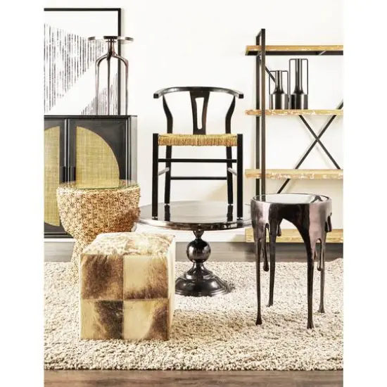Black Aluminum Drip Accent Table with Melting Designed Legs and Shaded Glass Top 16" x 16" x 25" {8}