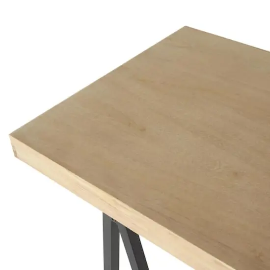 63" Brown Living Room Console Table with Black Metal Supports {5}