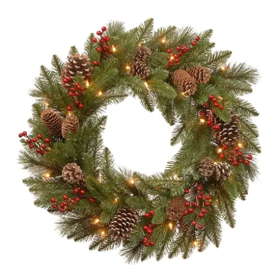 24" White LED Bristle Berry Wreath {1}