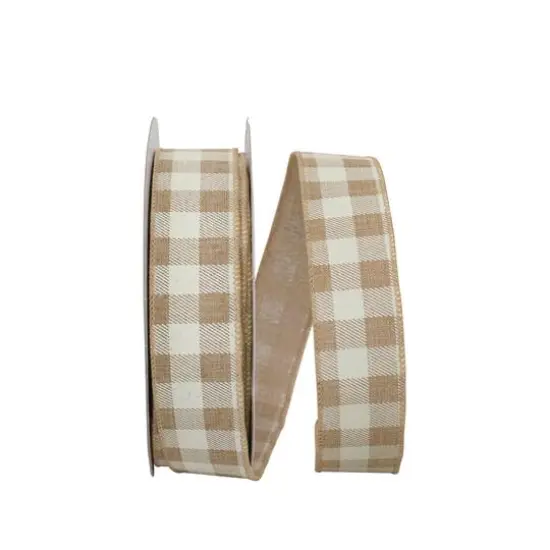 Reliant 1.5" x 20yd. Natural Check Linen Wired Ribbon {1}