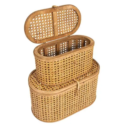 Hello Honey&reg; Modern Decorative Oval Woven Rattan Storage Box Set Natural {12}