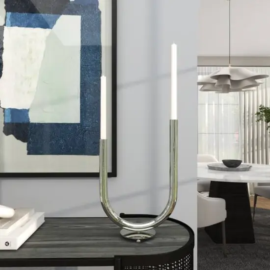 14" Silver Stainless Steel Abstract U-Shaped Candelabra {9}