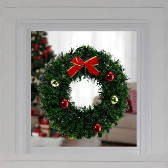17" Green Tinsel Artificial Christmas Wreath with Bow {3}