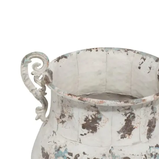 White Metal Vintage Vase, 11" x 11" x 11" {7}