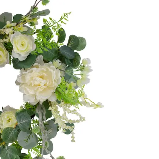 20" Peony, Rose & Mixed Foliage Artificial Spring Wreath {4}