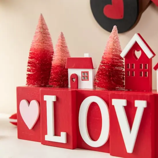 Glitzhome&reg; 14" Valentine's Wooden Love House & Tree Table D&eacute;cor {4}