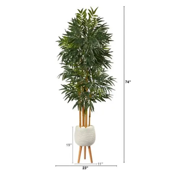 74" Phoenix Palm Tree in White Planter with Stand {3}