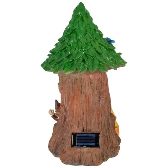 14" Solar Lighted Welcome Gnome Tree House Outdoor Garden Statue {6}