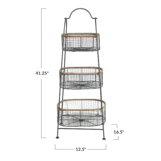 Hello Honey® 3.5ft. Metal & Rattan 3-Tier Stand with Removable Baskets {5}