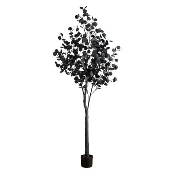 7ft. Pre-Lit Artificial Halloween Black Eucalyptus Tree with 420 Orange & Purple LED Lights {1}