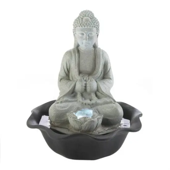 11" Buddha on Lotus LED Tabletop Fountain {3}