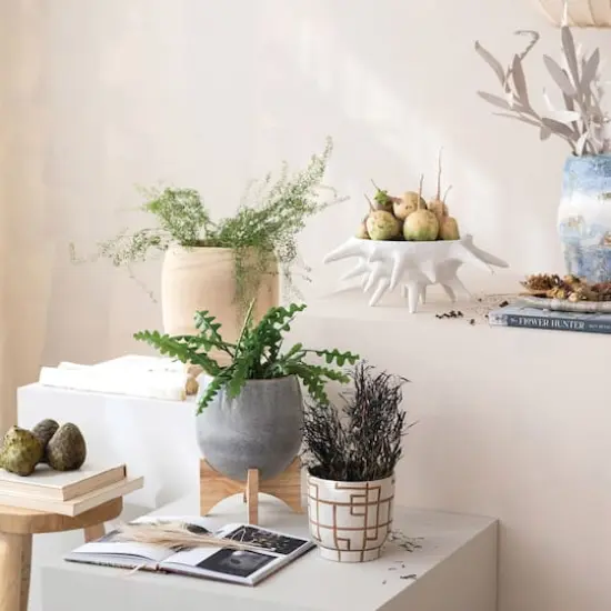 Hello Honey&reg; 8" Gray Reactive Glaze Round Stoneware Planter with Wood Stand {4}