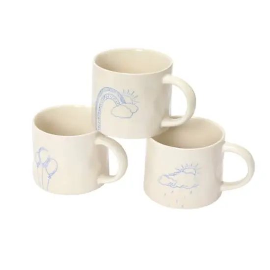 Hello Honey&reg; 16oz. Cream and Blue Stoneware Mug Set with Wax Relief Illustration and Secret Image on Bottom {6}