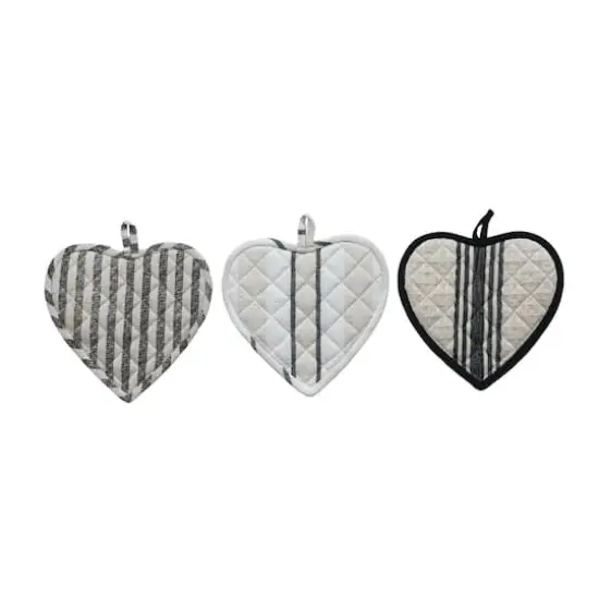 Hello Honey&reg; Black & White Chic Cotton Quilted Heart Shaped Pot Holders Set {1}